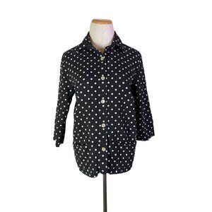 20 South Size M 3/4 Sleeve Linen Shirt or Light Jacket Black White Polka Dot